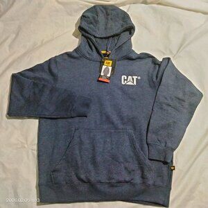 Caterpillar Men's Hoodie Blue Heather Logo Pullover Sweatshirt Medium NWT 181650